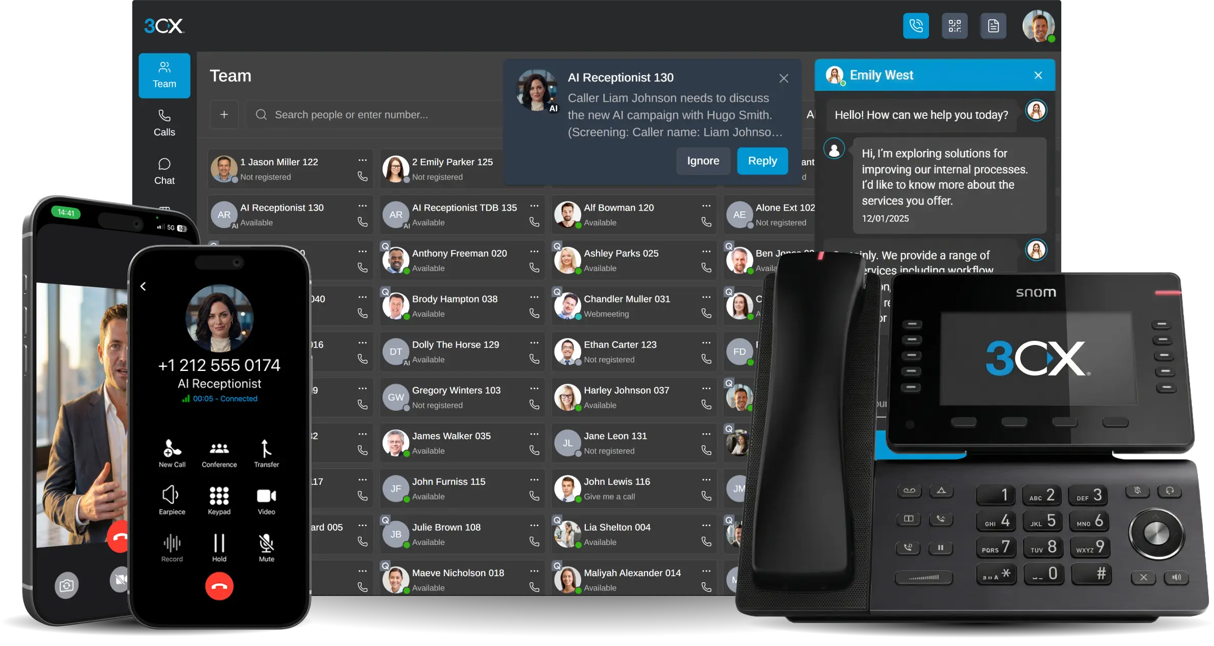 Standard téléphonique professionnel 3CX — interface StandardPro